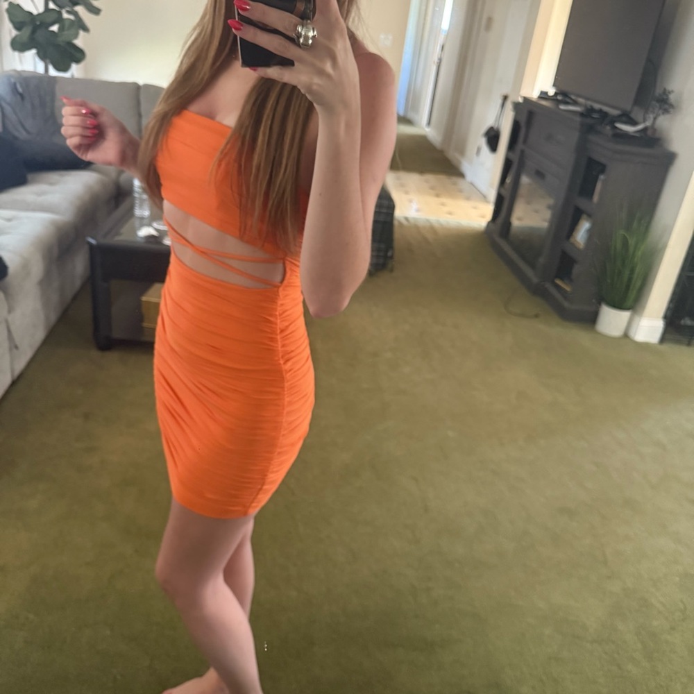 WHOIAM | Orange Cutout Mini Dress - Picture 4 of 9